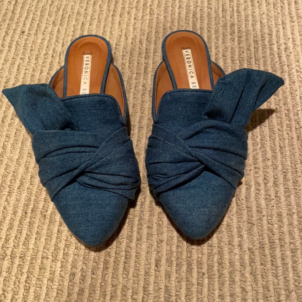 Veronica Beard Denim Blue Knotted Pointed Mules